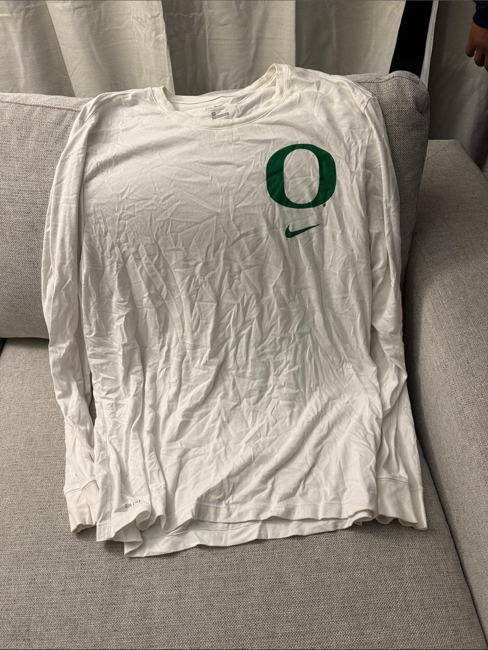 Nike White Long-Sleeve Shirt with Green 'O' and Swoosh